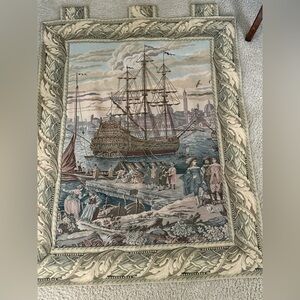 Vintage Antique Wall Tapestry Sail Boat Vintage 20th century harbour
